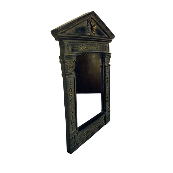 Vintage Rococo Lion Head Mirror Wall Hanging Floral Detailing Framed Faux Bois - Picture 4 of 6